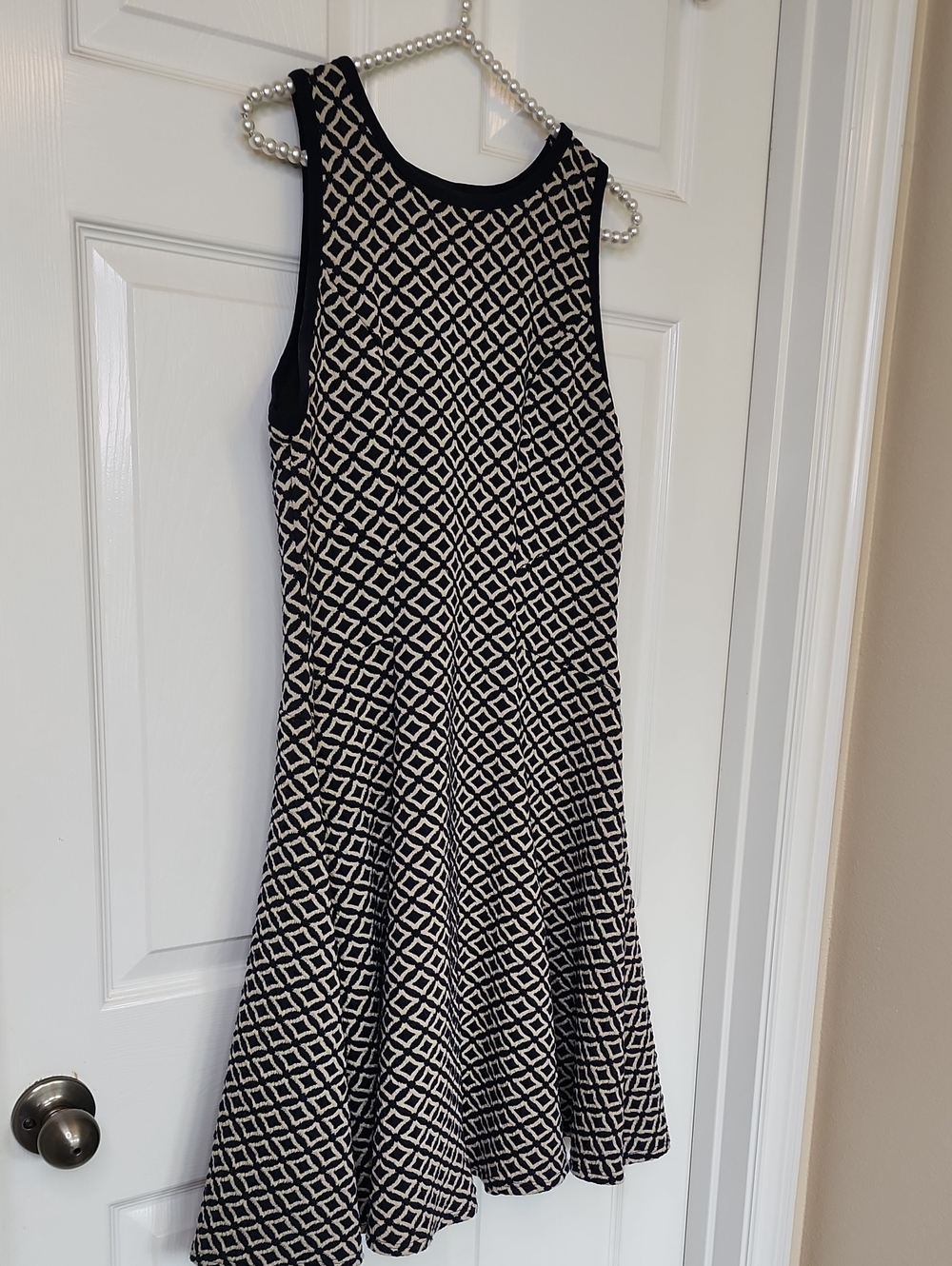 Karen Kane Womens Sleeveless Blue Cream Diamond Print Round Neck Midi Dress